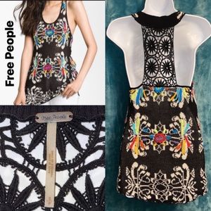 Free People flower power embroidered Crochet tank top